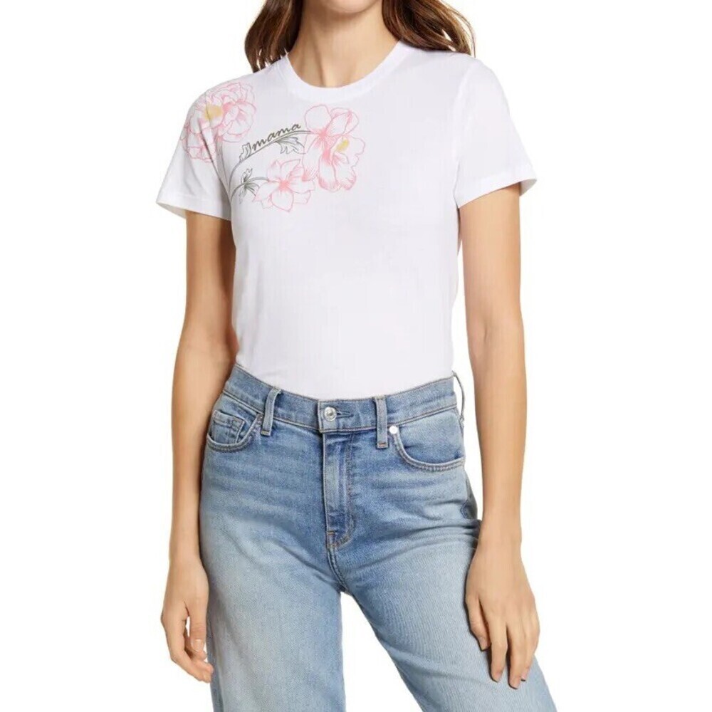 Halogen Mama Floral Graphic Tee In White Size XS